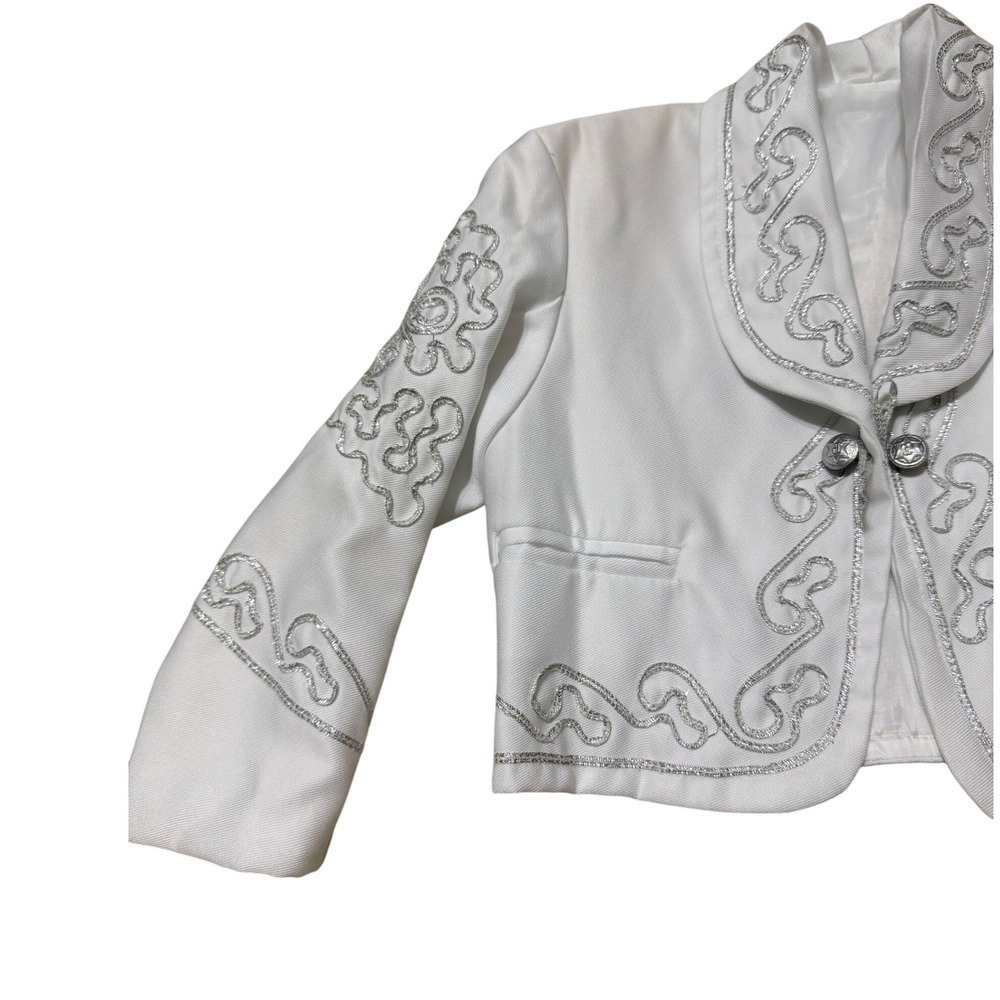 Mariachi Charro Suit Kids White Silver Embroidered 4-Piece Set Size 4T Boys - Picture 4 of 16